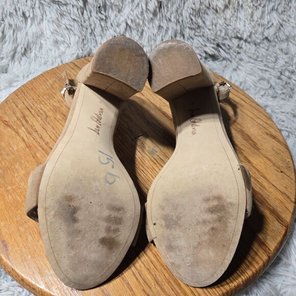 Sam Edelman Womens 7M Suede Ankle Strap Chunky High Heels Camel Pumps Winter Dis - Picture 7 of 9